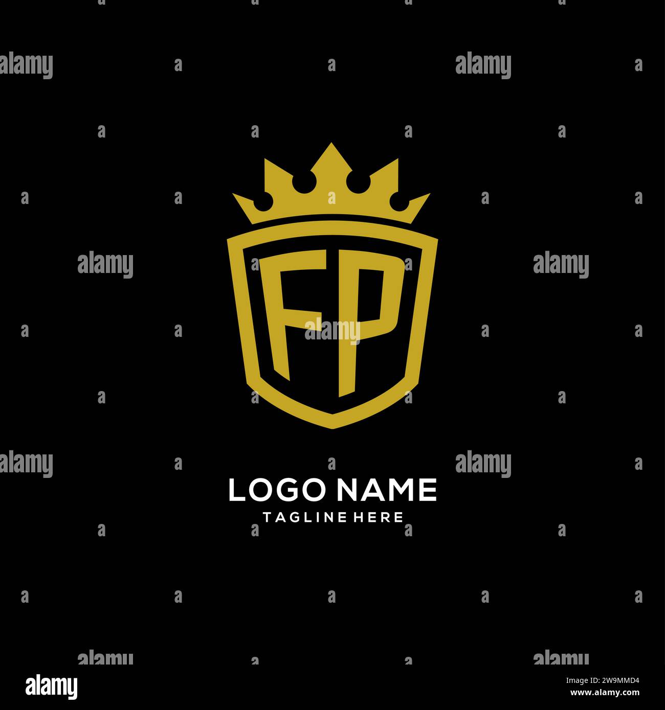 Initial FP logo shield crown style, luxury elegant monogram logo design vector graphic Stock Vector
