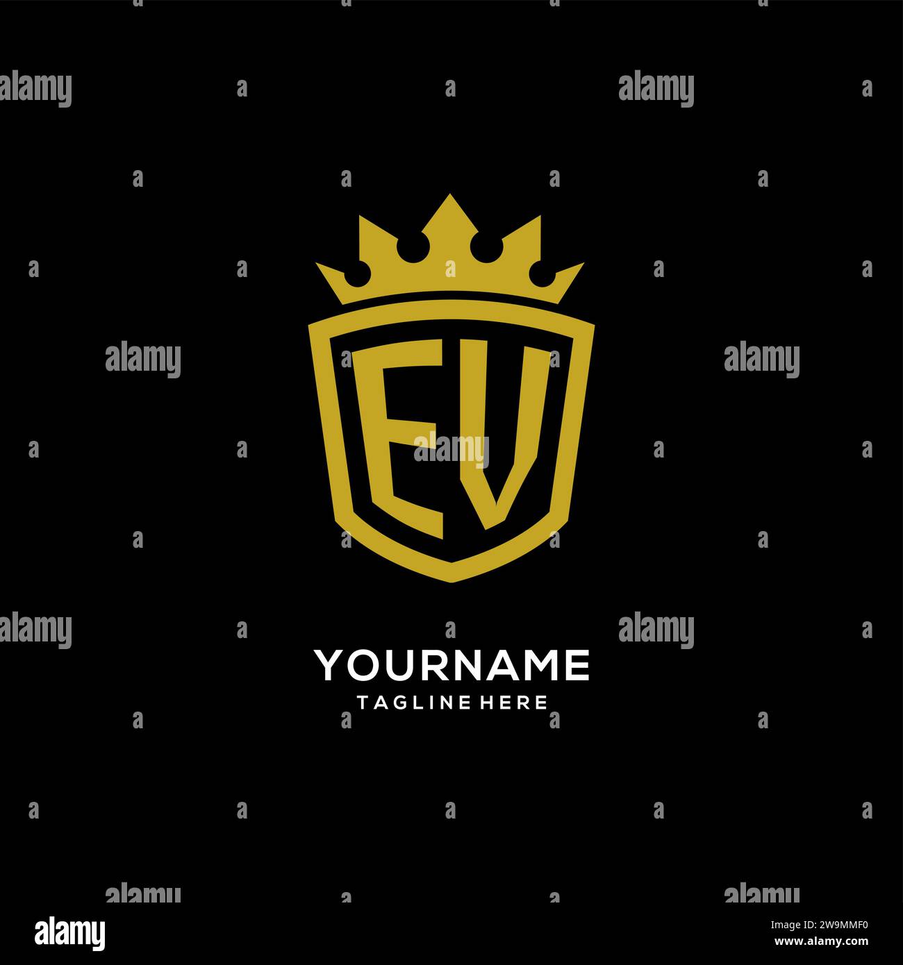 Initial EV logo shield crown style, luxury elegant monogram logo design vector graphic Stock Vector