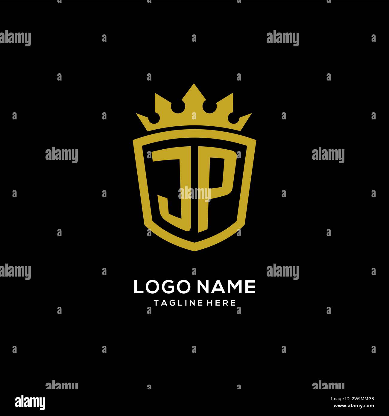 Initial JP logo shield crown style, luxury elegant monogram logo design vector graphic Stock Vector