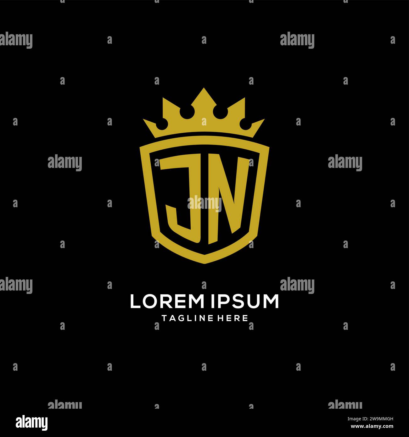 Initial JN logo shield crown style, luxury elegant monogram logo design vector graphic Stock Vector