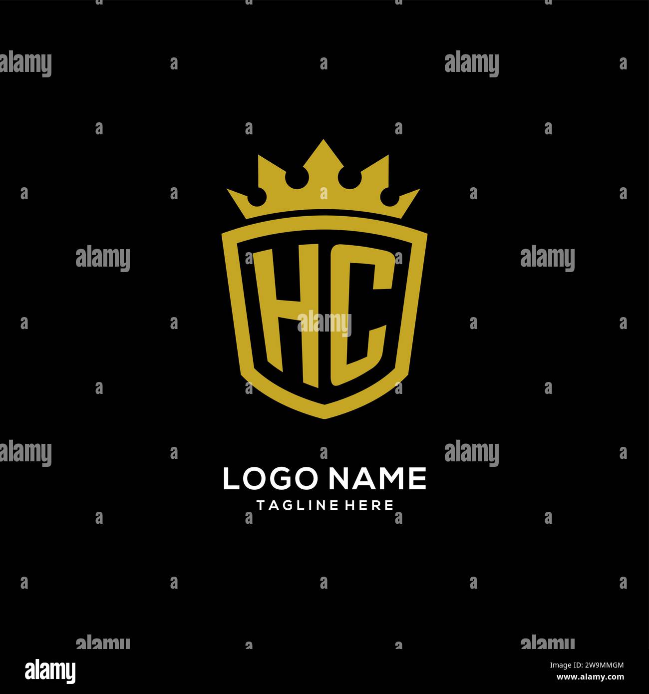 Initial HC logo shield crown style, luxury elegant monogram logo design vector graphic Stock Vector