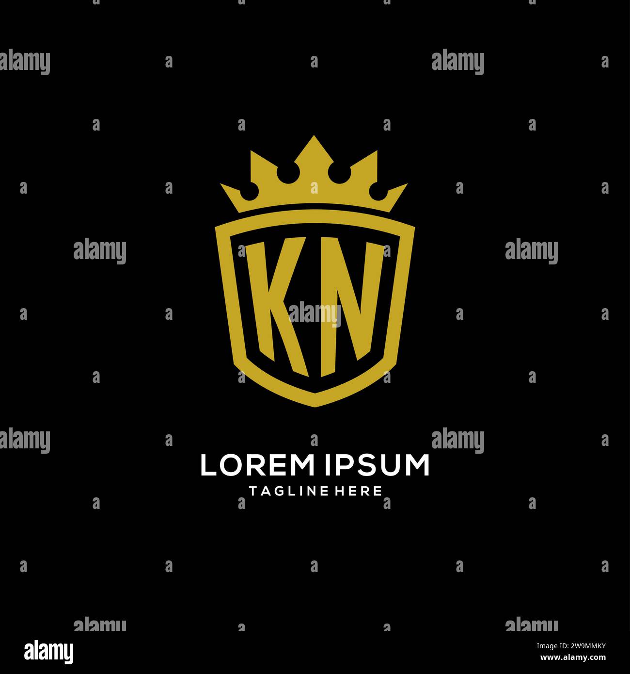 Initial KN logo shield crown style, luxury elegant monogram logo design vector graphic Stock Vector