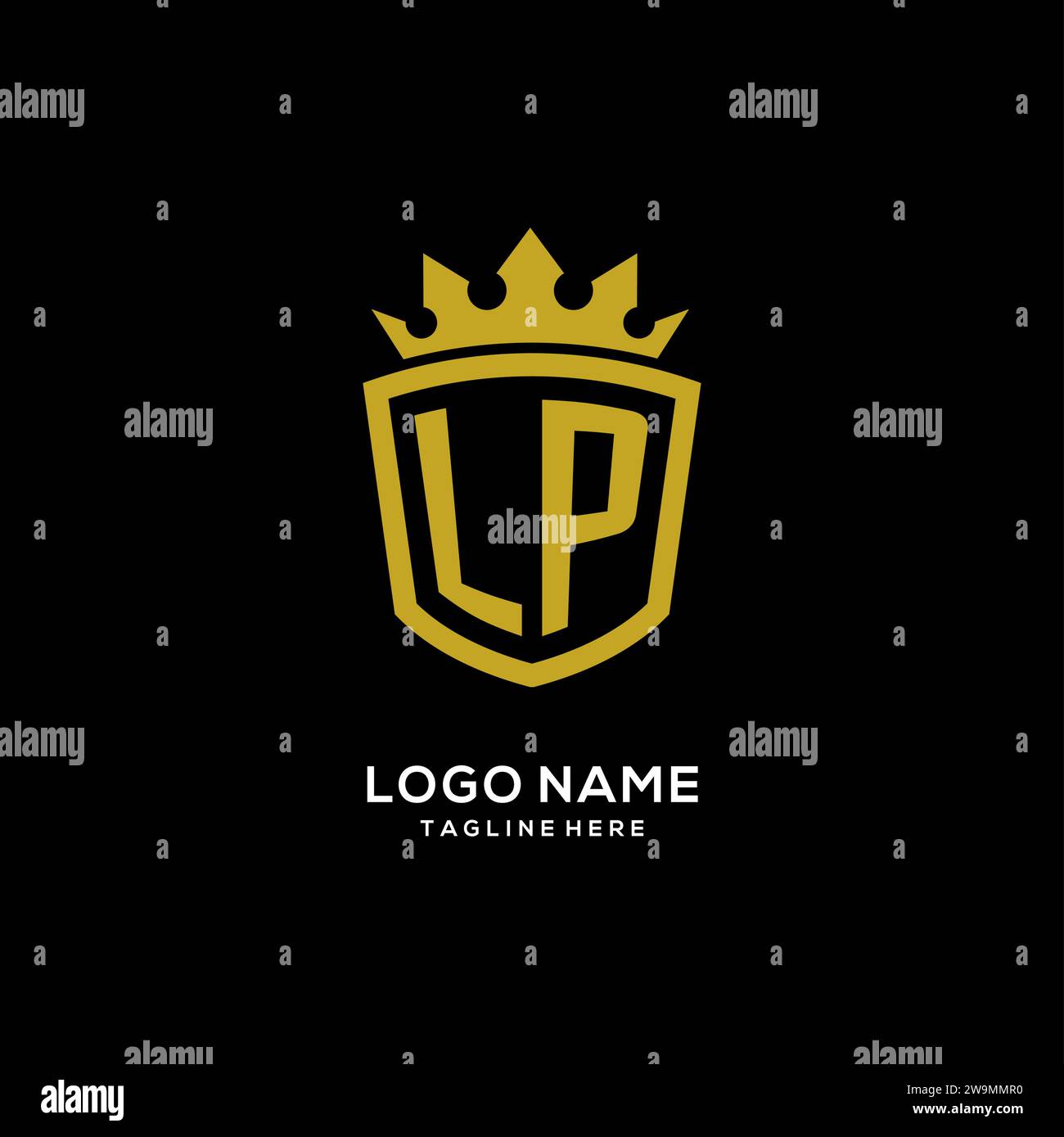 Initial LP logo shield crown style, luxury elegant monogram logo design vector graphic Stock Vector