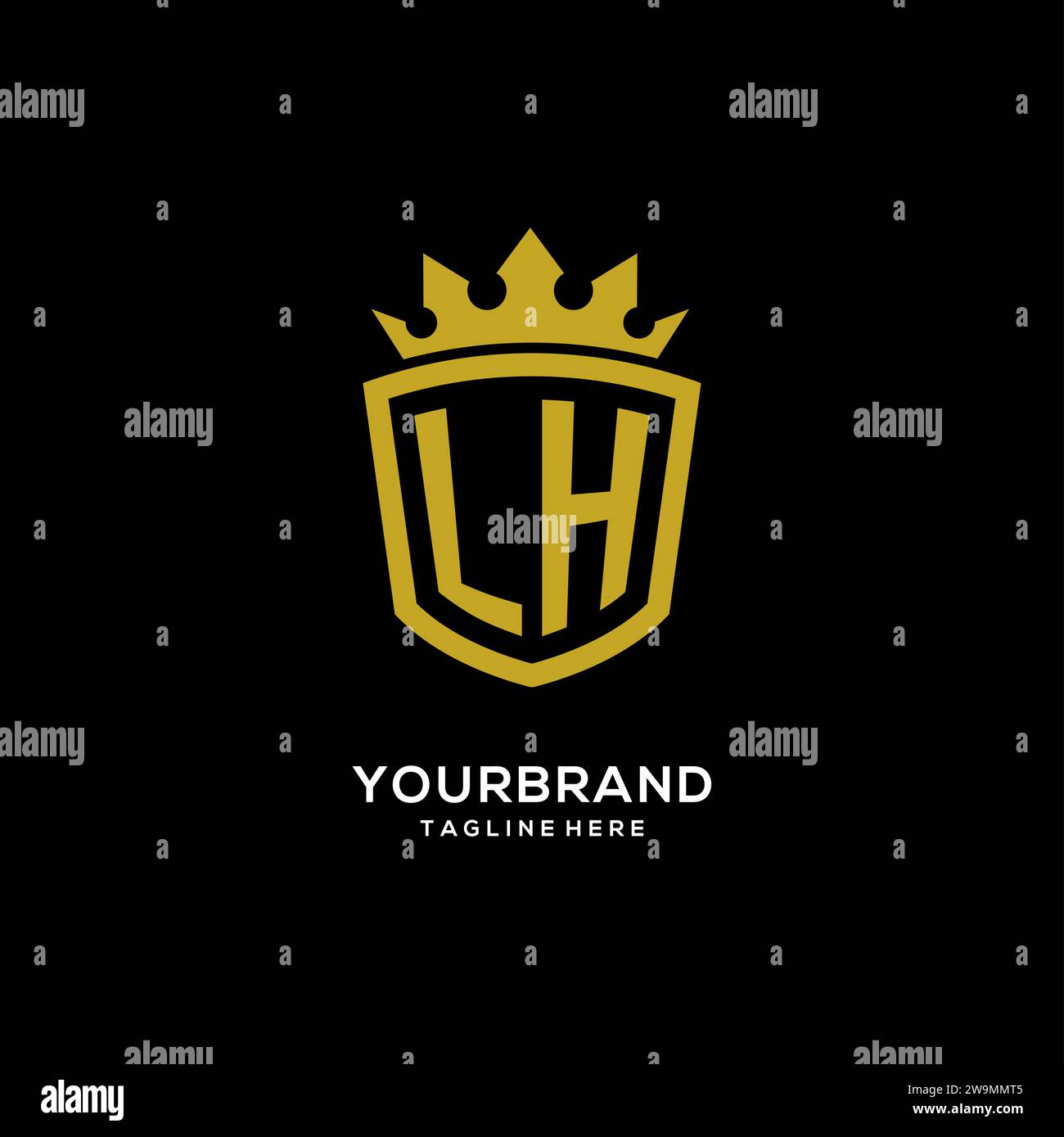 Initial LH logo shield crown style, luxury elegant monogram logo design vector graphic Stock Vector