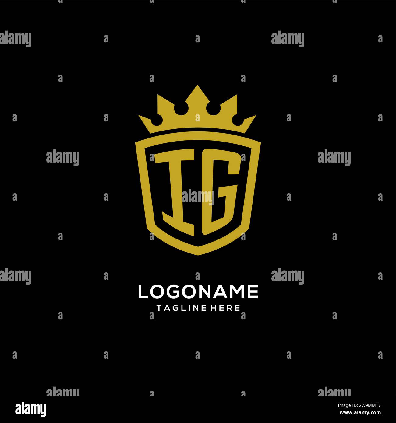 Initial IG logo shield crown style, luxury elegant monogram logo design vector graphic Stock Vector