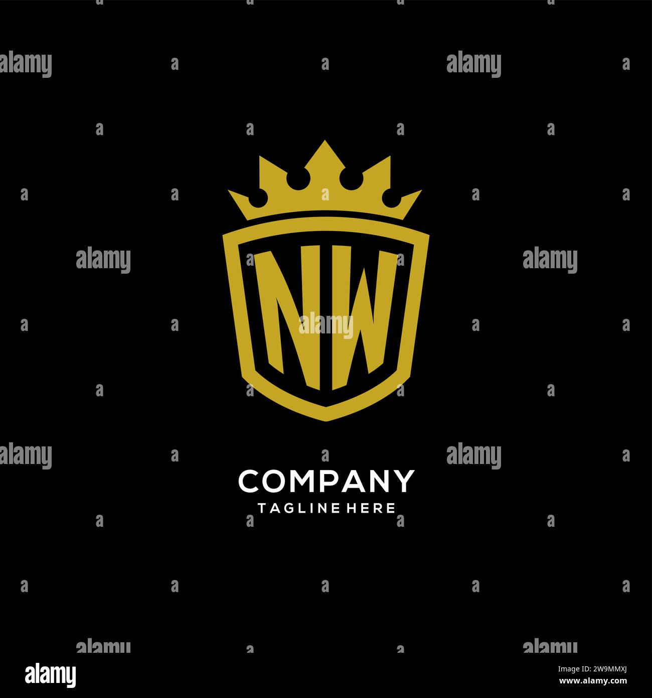 Initial NW logo shield crown style, luxury elegant monogram logo design vector graphic Stock Vector