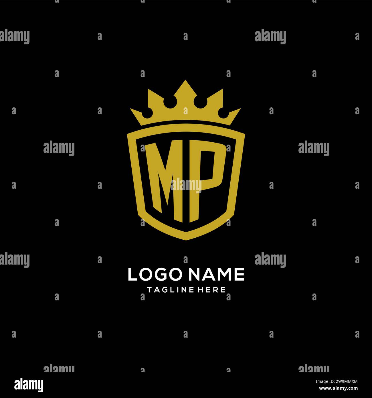 Initial MP logo shield crown style, luxury elegant monogram logo design vector graphic Stock Vector