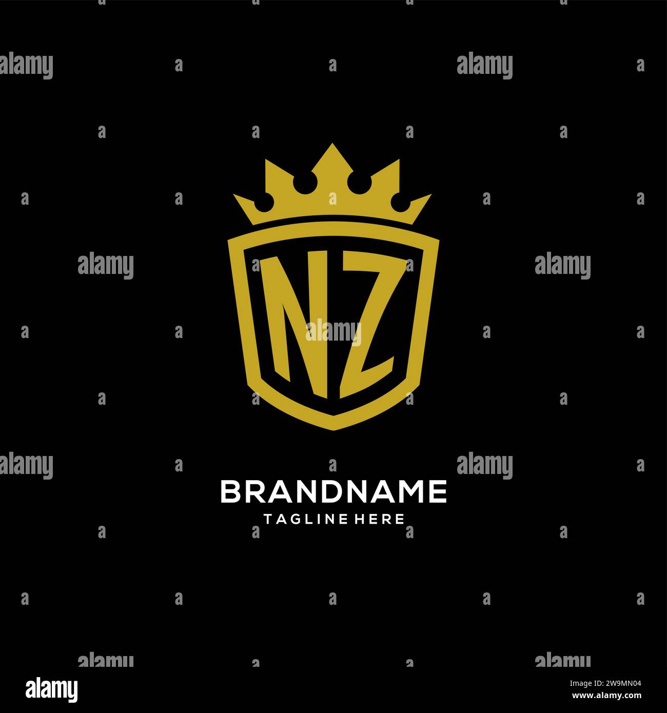 Initial NZ logo shield crown style, luxury elegant monogram logo design vector graphic Stock Vector