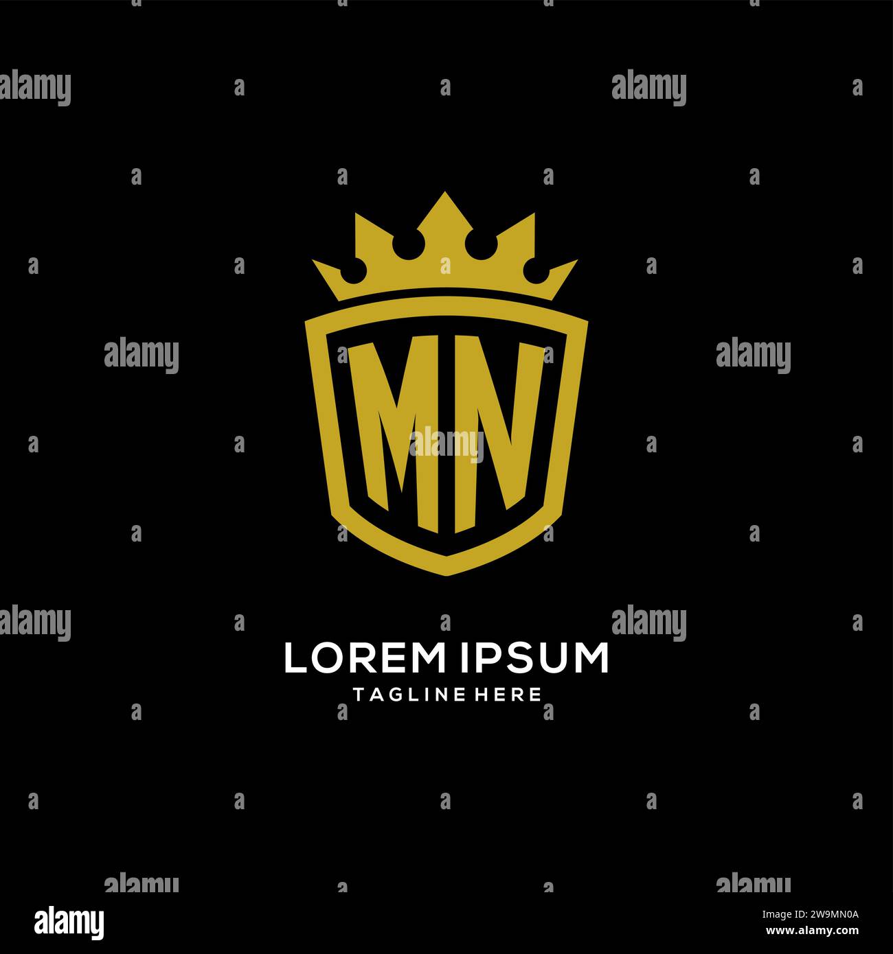 Initial MN logo shield crown style, luxury elegant monogram logo design vector graphic Stock Vector