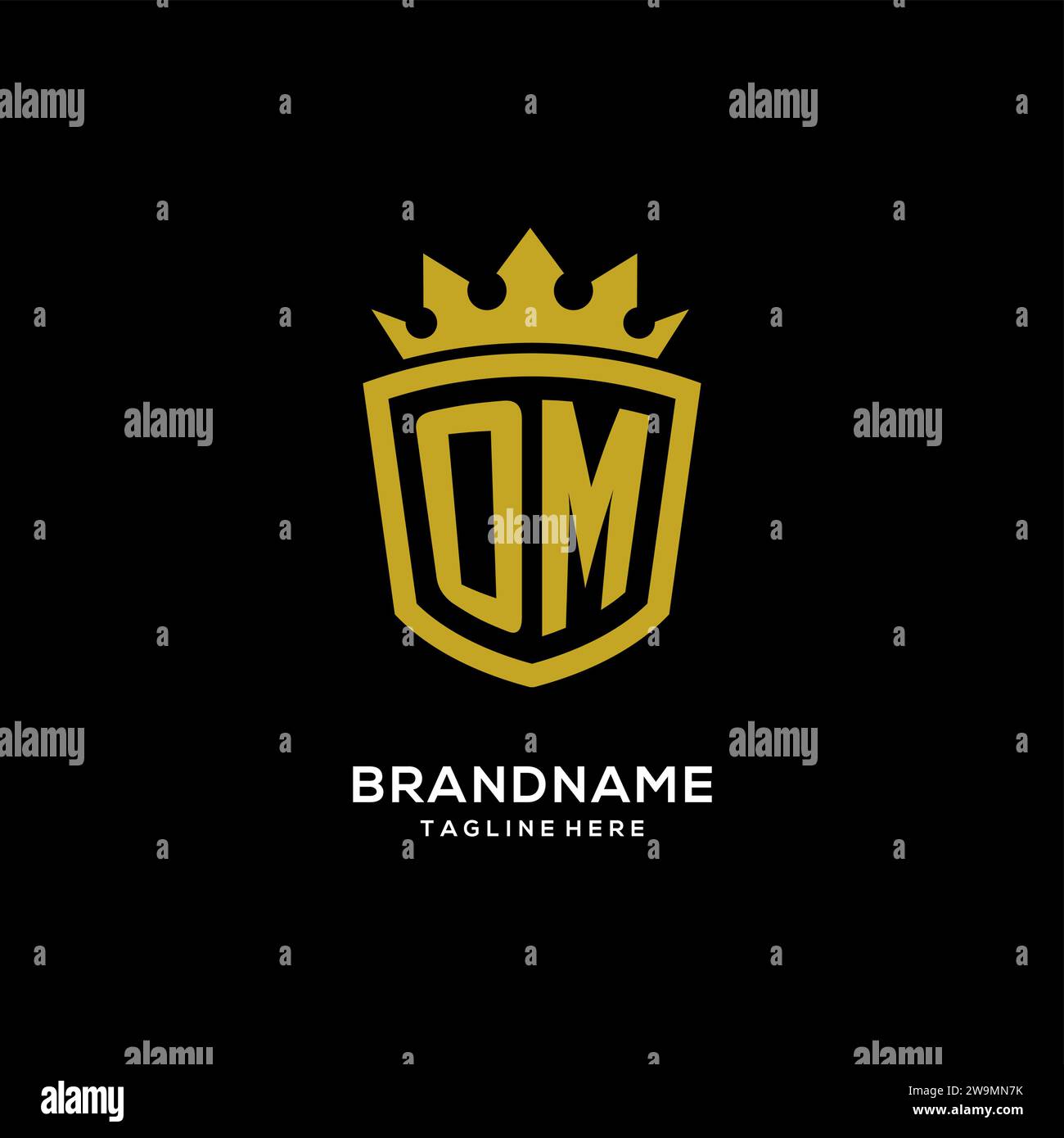 Initial OM logo shield crown style, luxury elegant monogram logo design vector graphic Stock Vector
