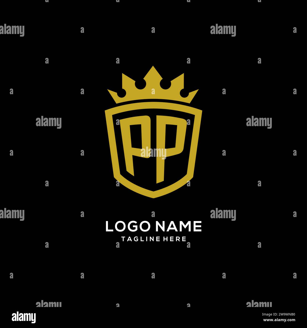 Initial PP logo shield crown style, luxury elegant monogram logo design vector graphic Stock Vector