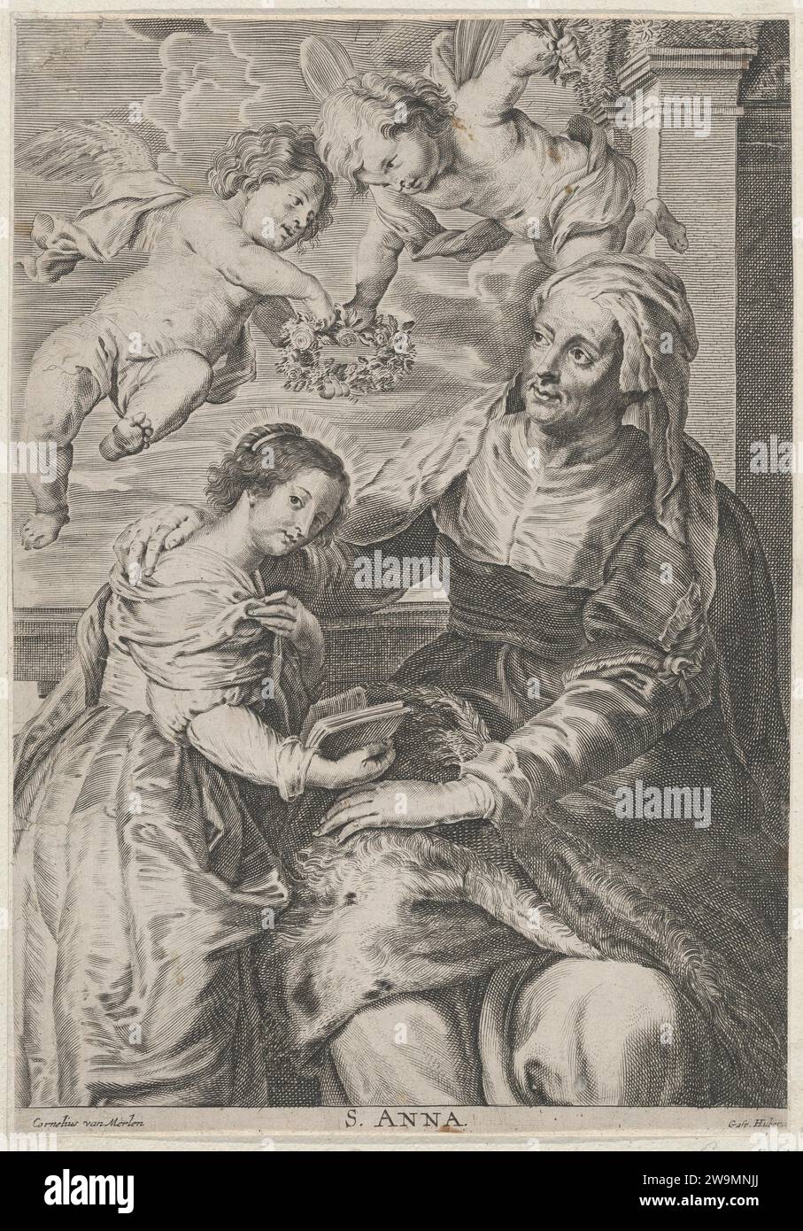 The education of the Virgin, with Saint Anne and the Virgin Mary reading with two putti overhead and Saint Joachim behind them at left 1951 by Peter Paul Rubens Stock Photo