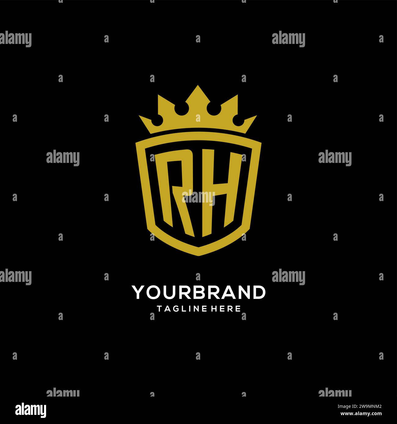 Initial RH logo shield crown style, luxury elegant monogram logo design vector graphic Stock Vector