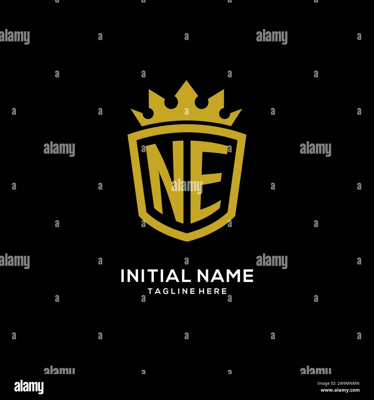 Initial NE logo shield crown style, luxury elegant monogram logo design vector graphic Stock Vector