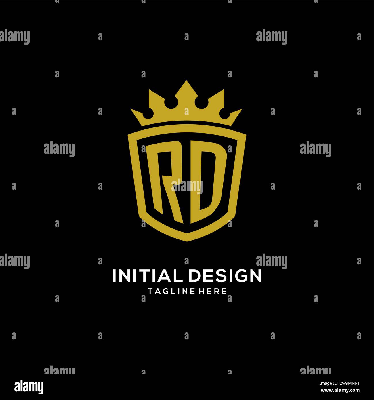 Initial RD logo shield crown style, luxury elegant monogram logo design vector graphic Stock Vector