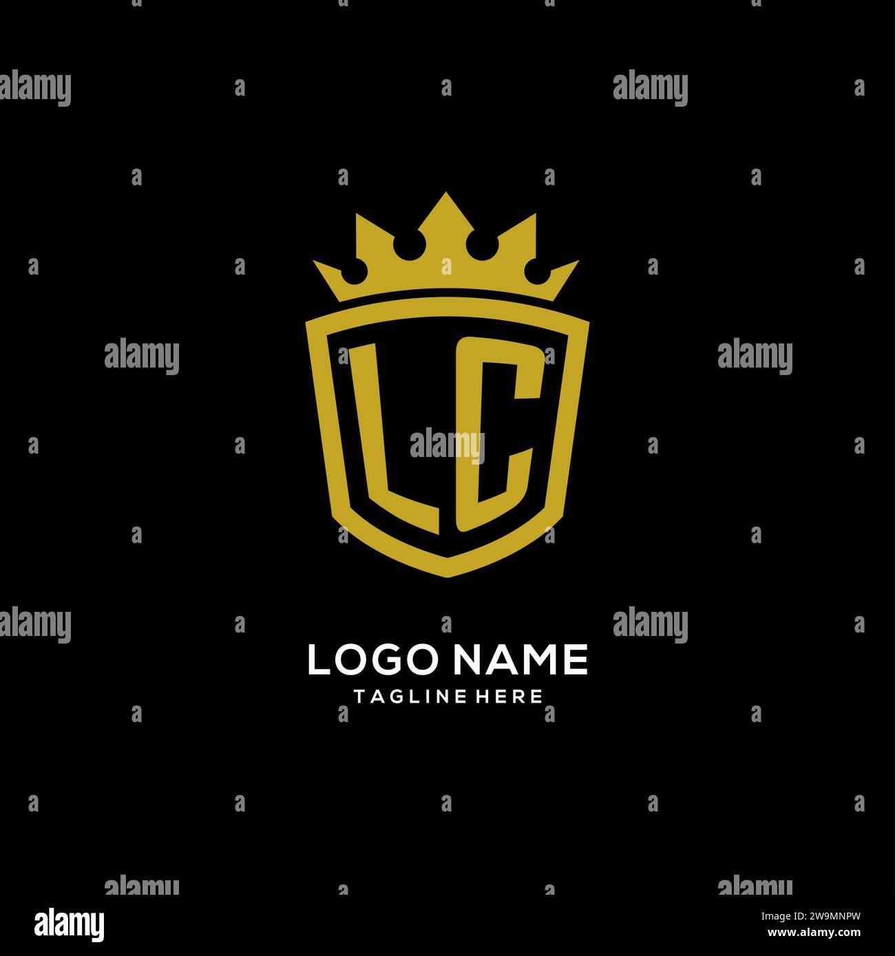 Initial LC logo shield crown style, luxury elegant monogram logo design vector graphic Stock Vector