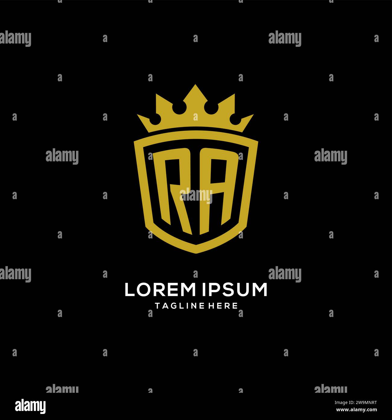 Initial RA logo shield crown style, luxury elegant monogram logo design vector graphic Stock Vector