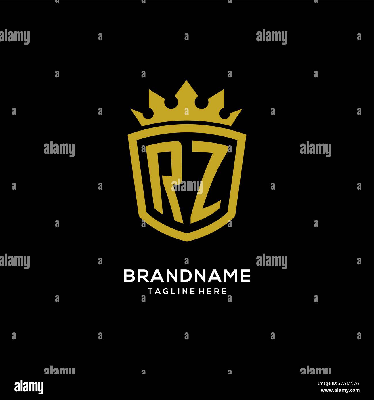 Initial RZ logo shield crown style, luxury elegant monogram logo design vector graphic Stock Vector