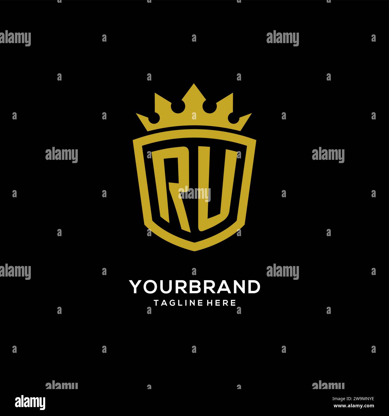 Initial RU logo shield crown style, luxury elegant monogram logo design vector graphic Stock Vector