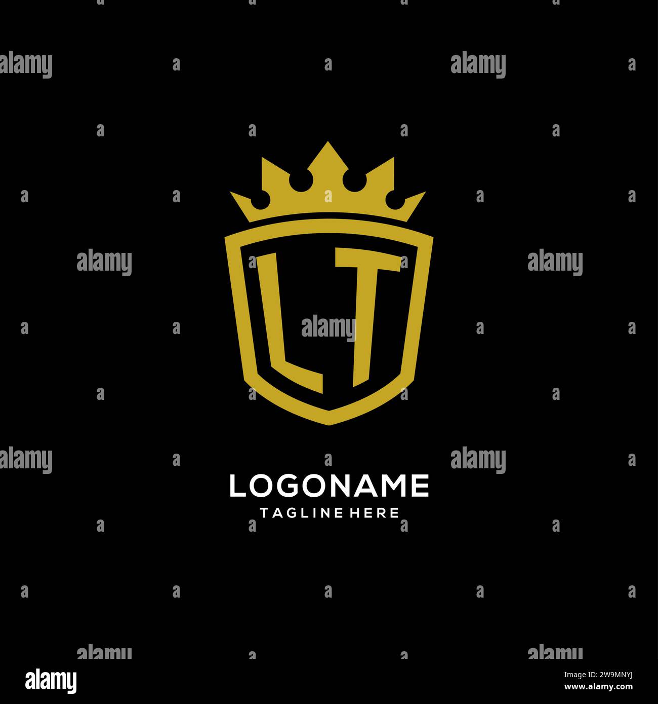 Initial LT logo shield crown style, luxury elegant monogram logo design vector graphic Stock Vector