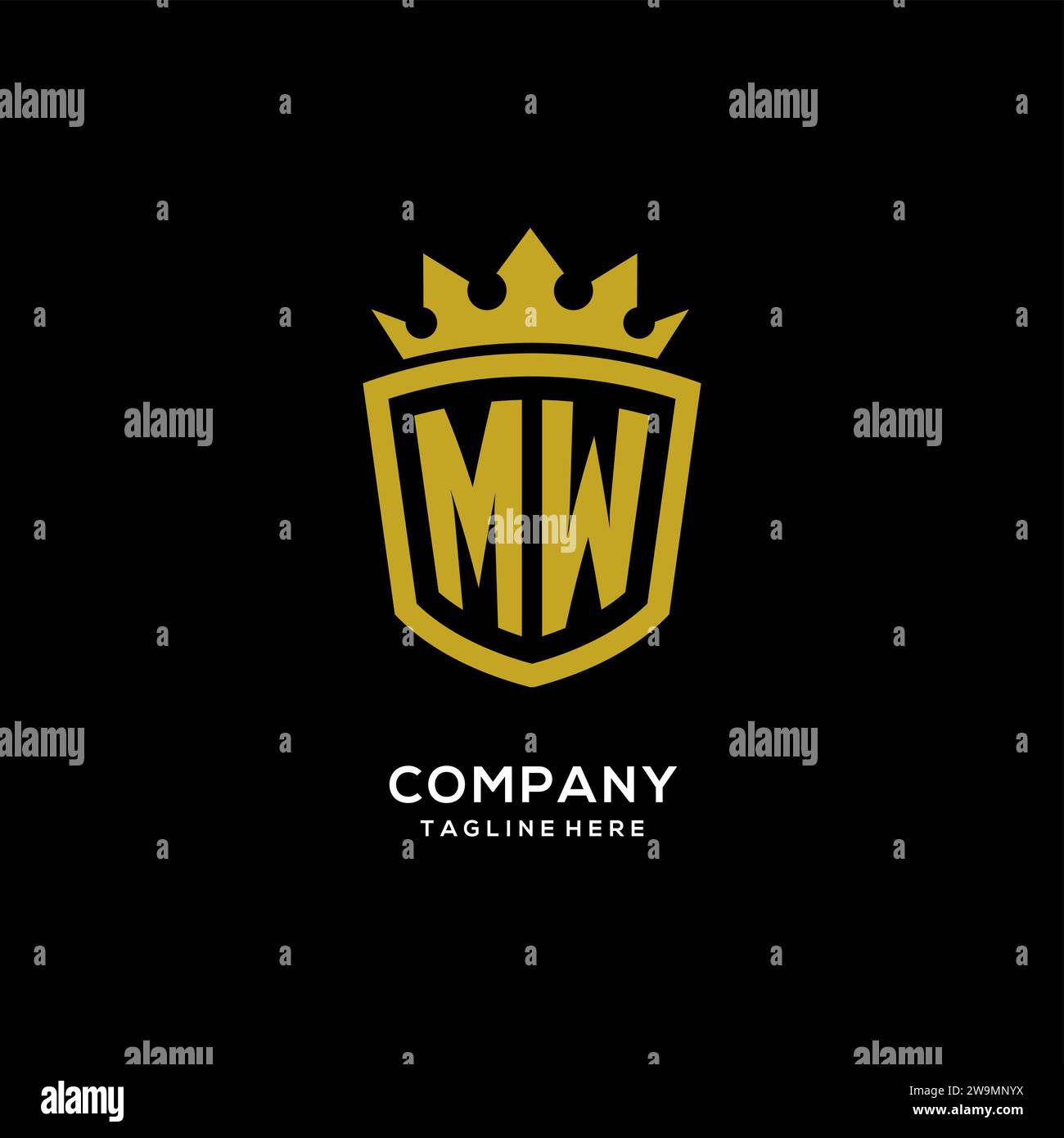 Initial MW logo shield crown style, luxury elegant monogram logo design vector graphic Stock Vector