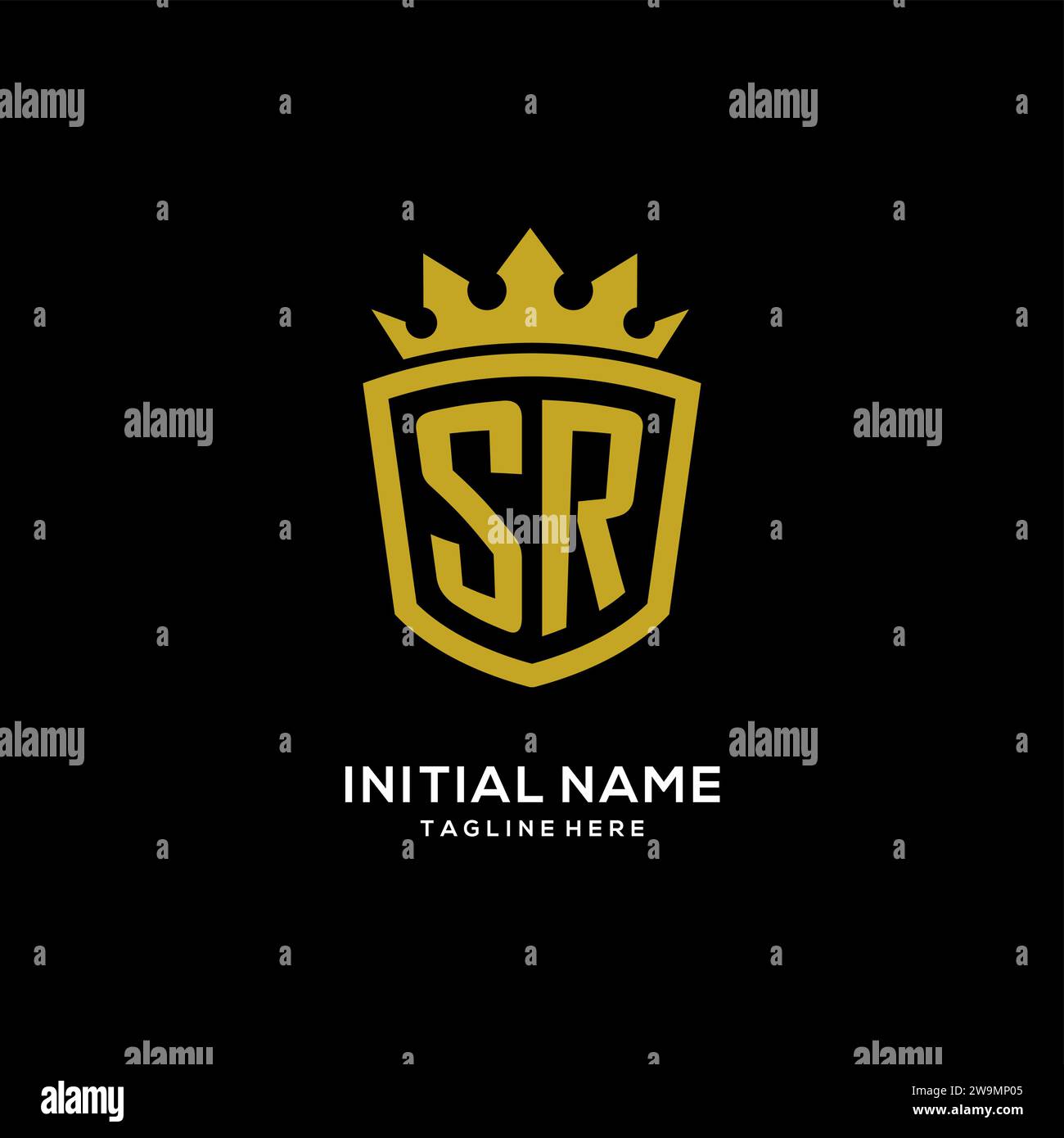 Initial SR logo shield crown style, luxury elegant monogram logo design vector graphic Stock Vector
