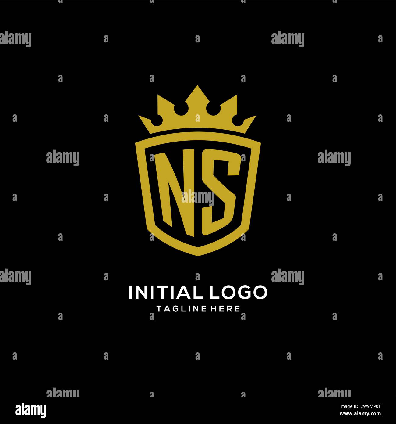 Initial NS logo shield crown style, luxury elegant monogram logo design vector graphic Stock Vector