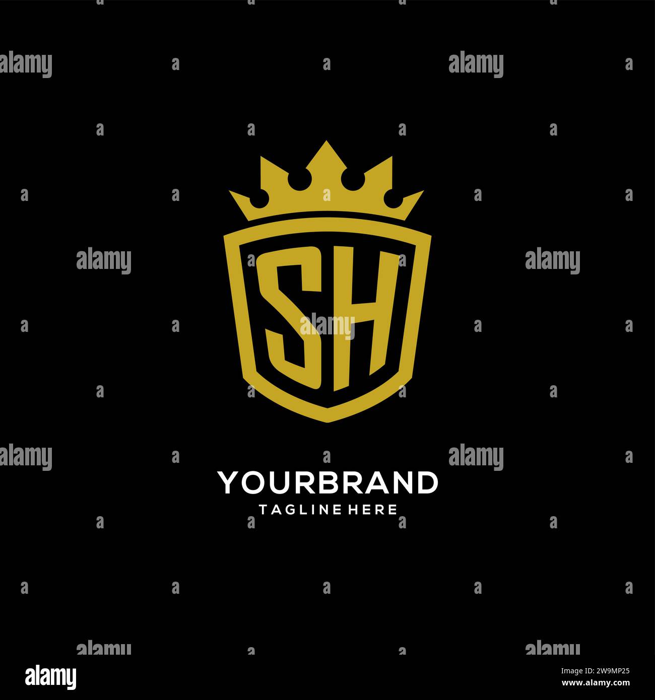 Initial SH logo shield crown style, luxury elegant monogram logo design vector graphic Stock Vector