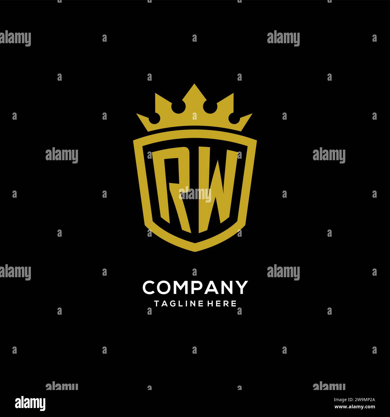 Initial RW logo shield crown style, luxury elegant monogram logo design vector graphic Stock Vector