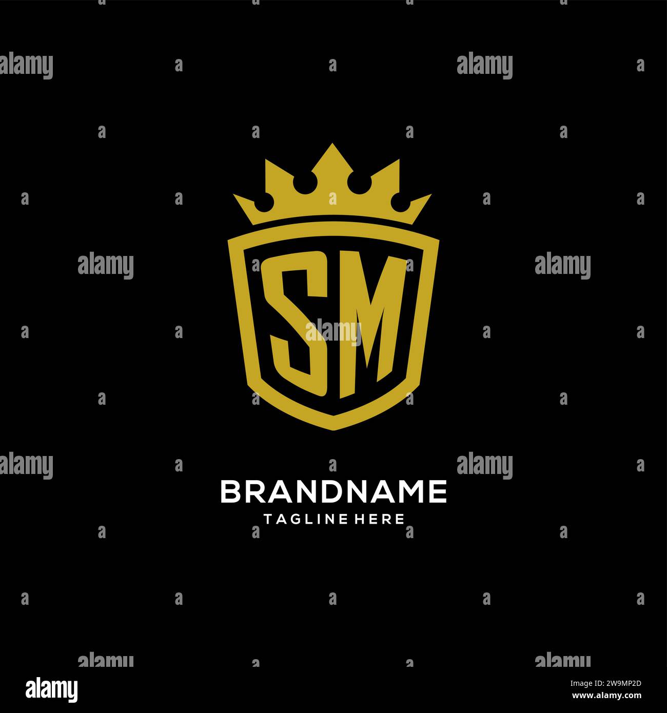 Initial SM logo shield crown style, luxury elegant monogram logo design vector graphic Stock Vector