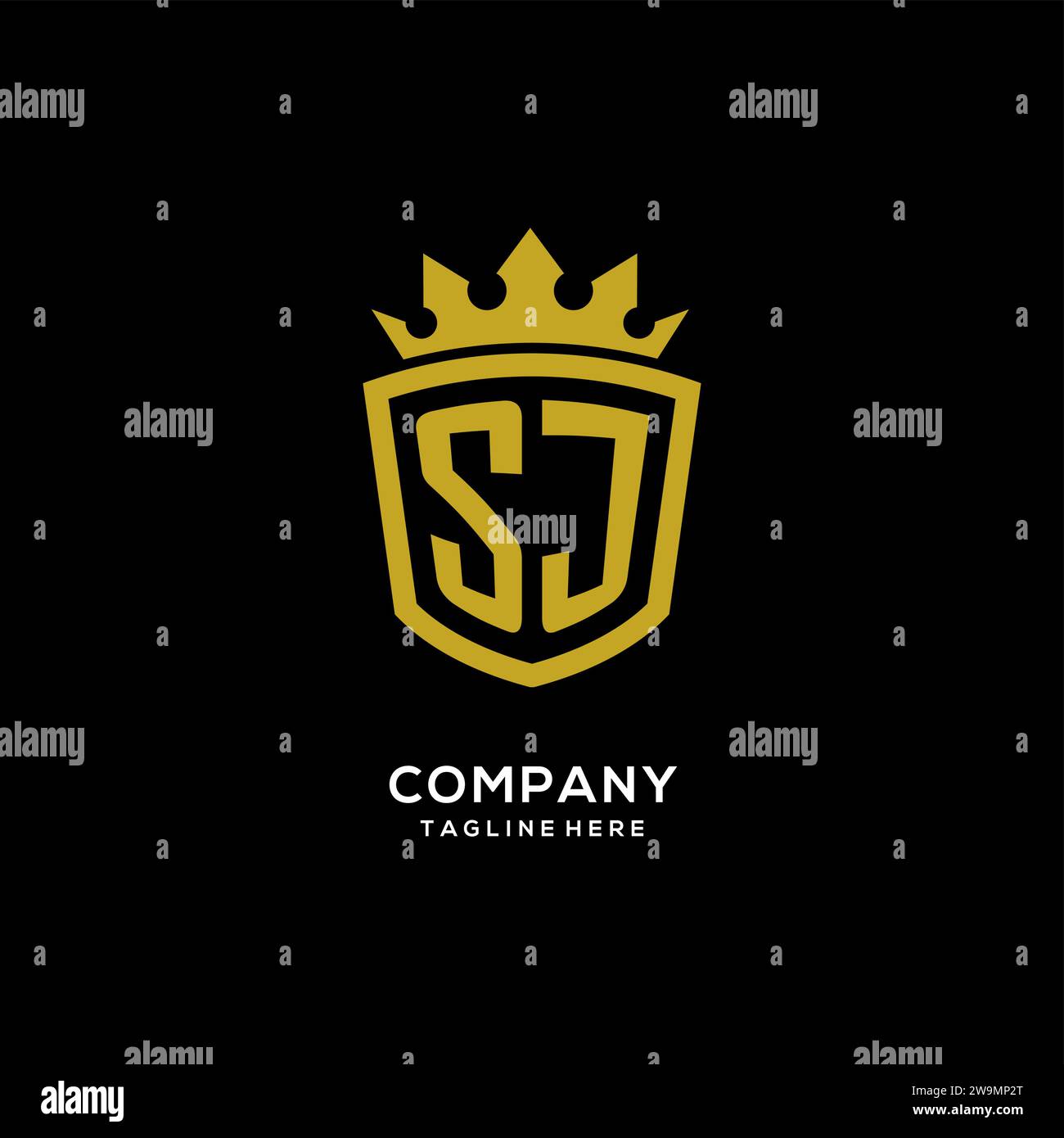 Initial SJ logo shield crown style, luxury elegant monogram logo design vector graphic Stock Vector