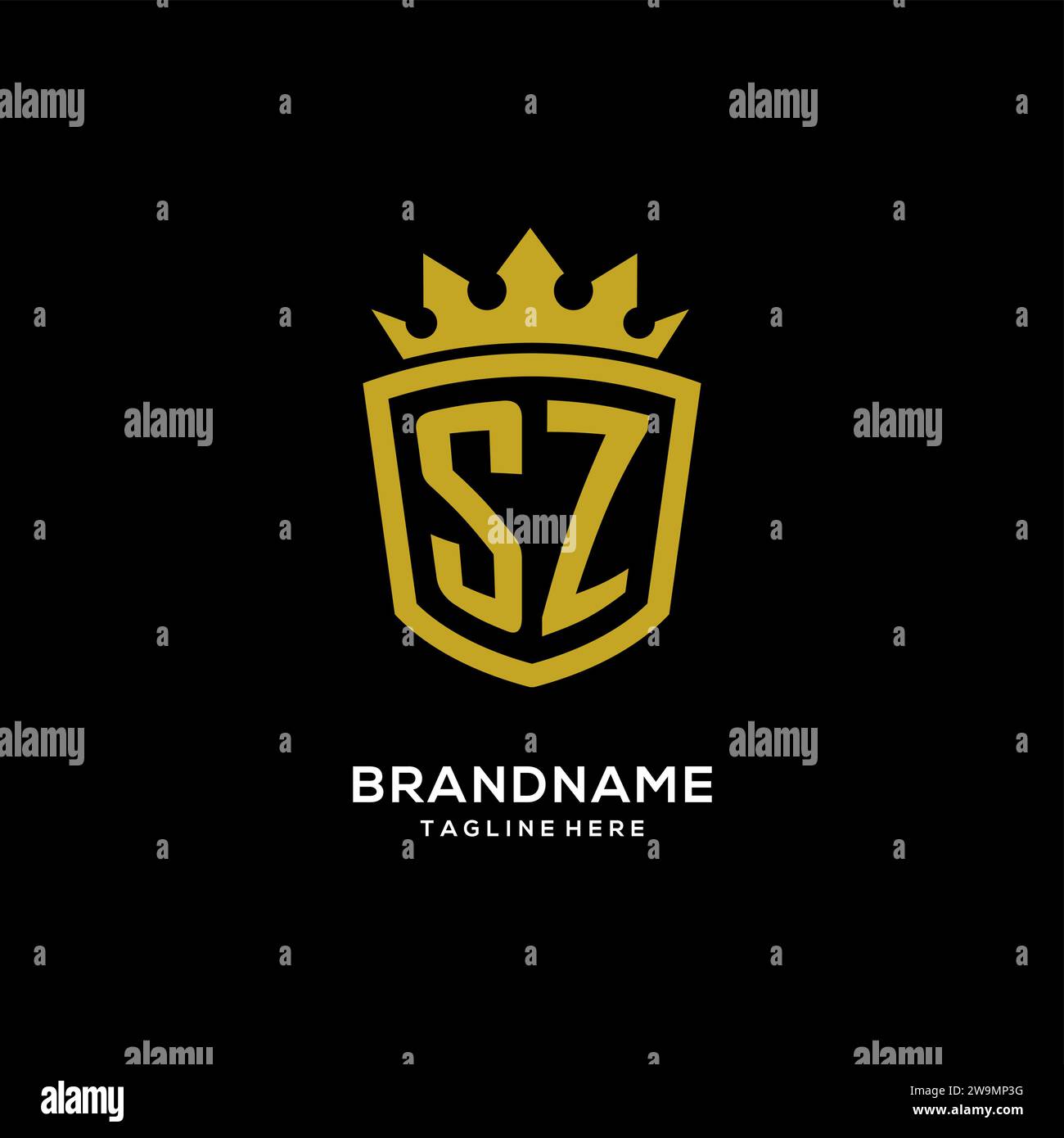 Initial SZ logo shield crown style, luxury elegant monogram logo design vector graphic Stock Vector