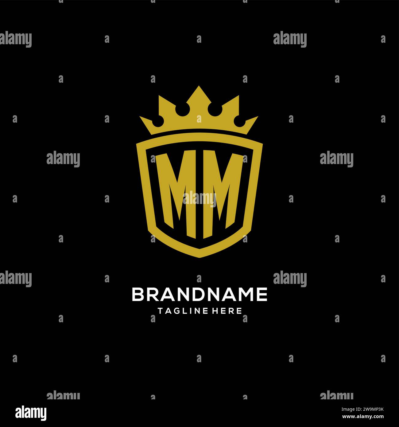 Initial MM logo shield crown style, luxury elegant monogram logo design vector graphic Stock Vector