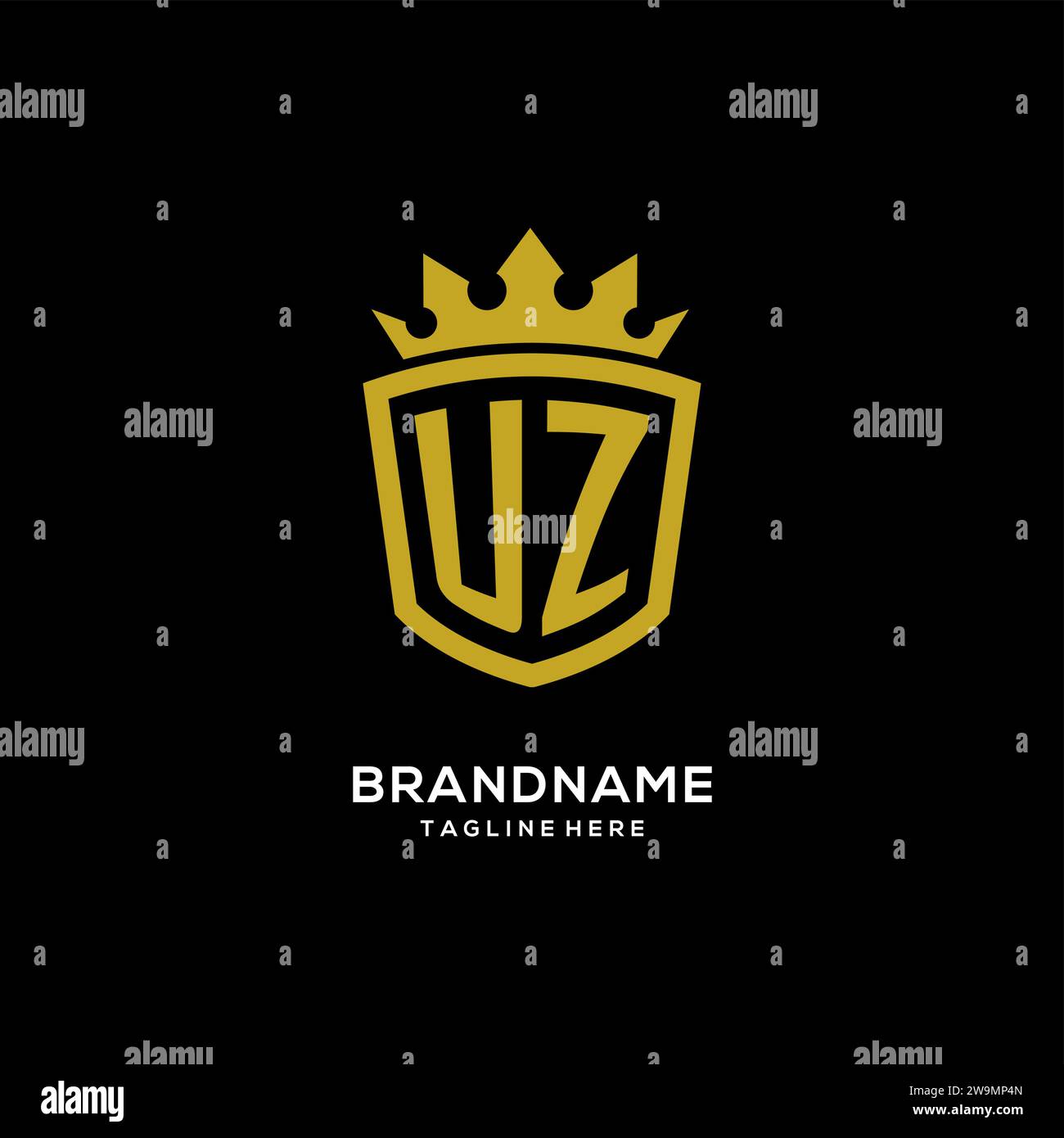 Initial UZ logo shield crown style, luxury elegant monogram logo design vector graphic Stock Vector