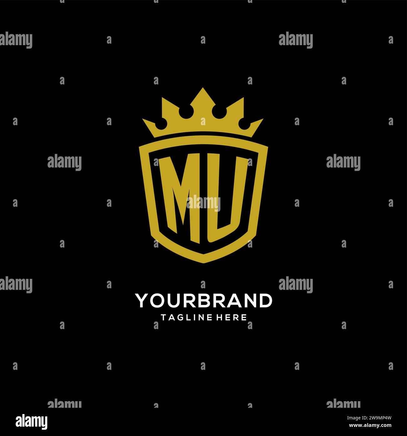 Initial MU logo shield crown style, luxury elegant monogram logo design vector graphic Stock Vector