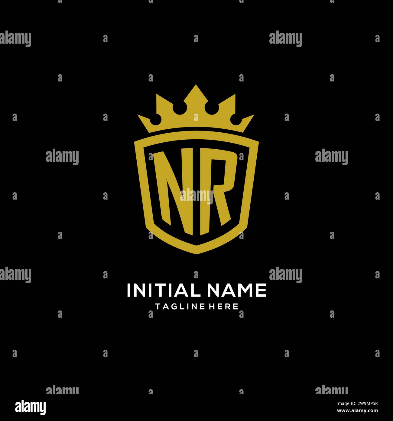 Initial NR logo shield crown style, luxury elegant monogram logo design vector graphic Stock Vector