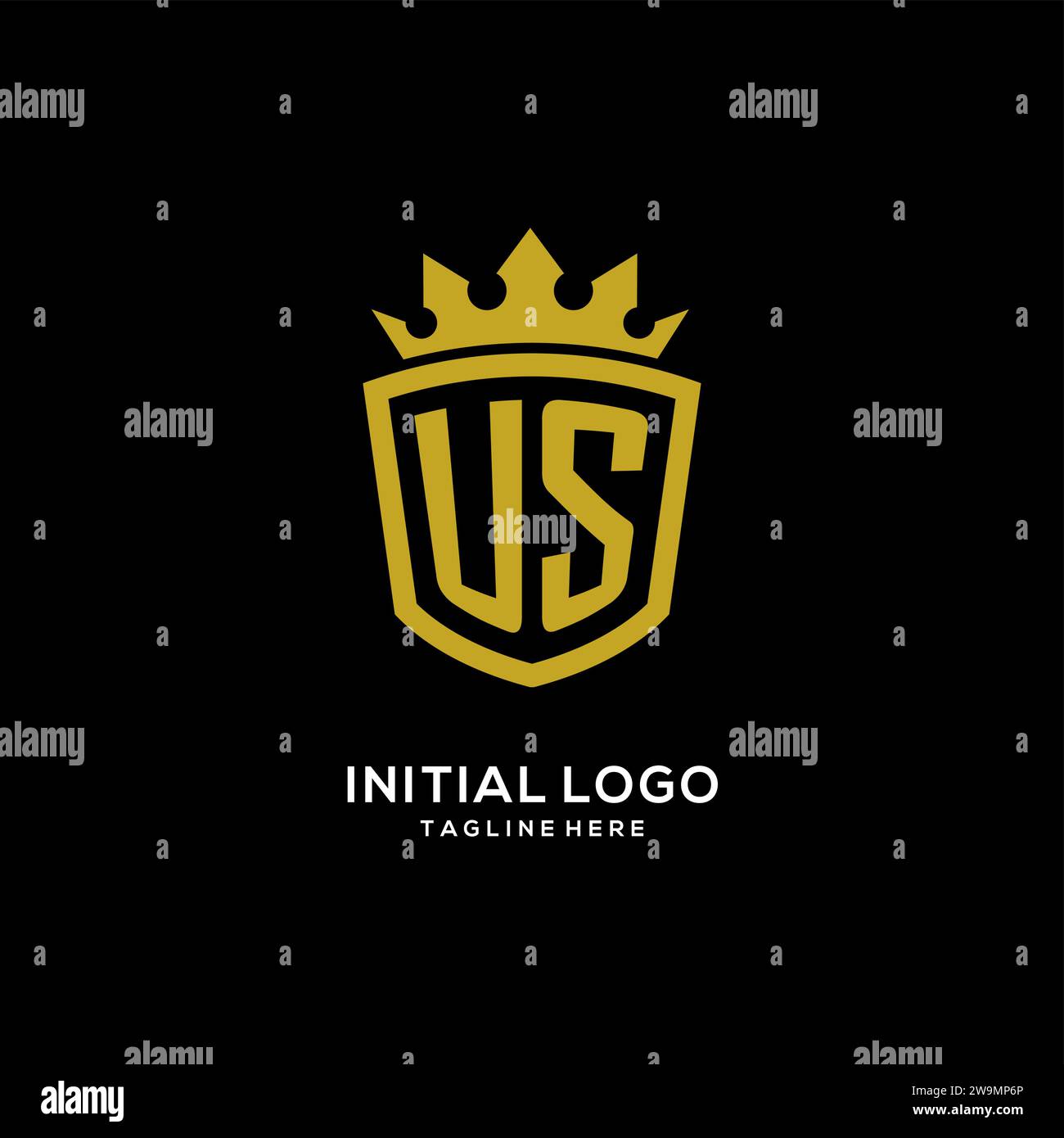 Initial US logo shield crown style, luxury elegant monogram logo design vector graphic Stock Vector