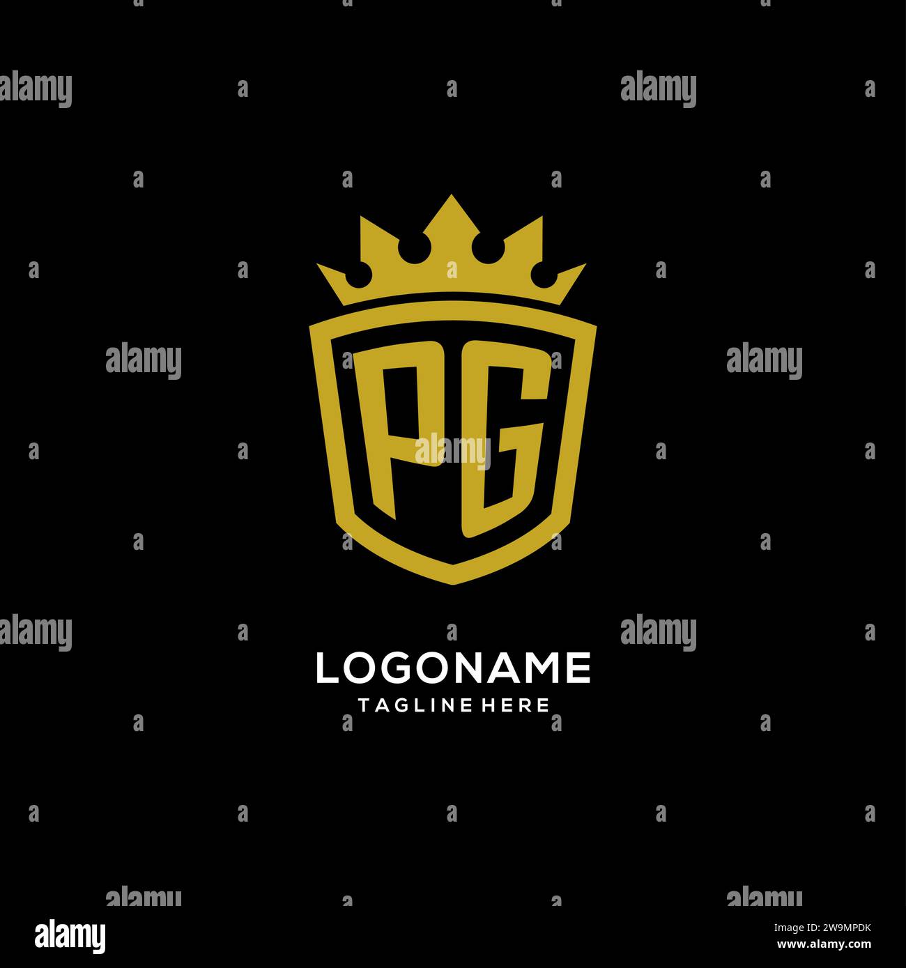 Initial PG logo shield crown style, luxury elegant monogram logo design vector graphic Stock Vector