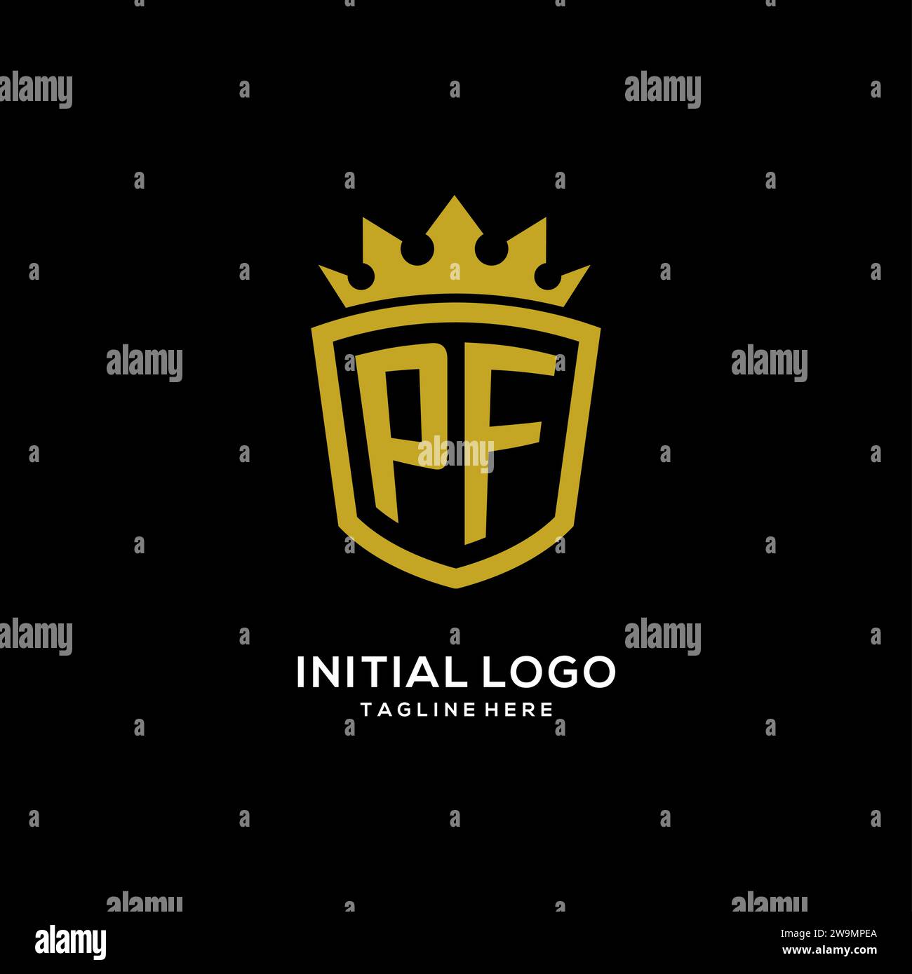 Initial PF logo shield crown style, luxury elegant monogram logo design vector graphic Stock Vector