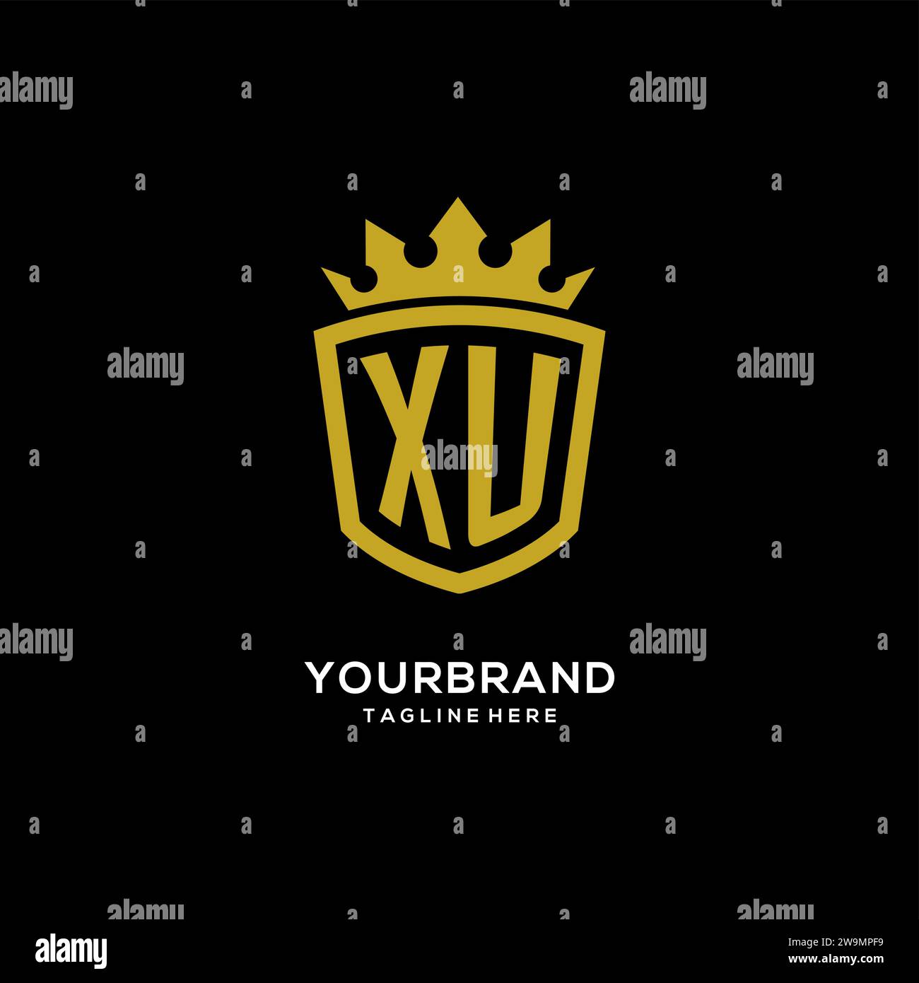 Initial XU logo shield crown style, luxury elegant monogram logo design vector graphic Stock Vector