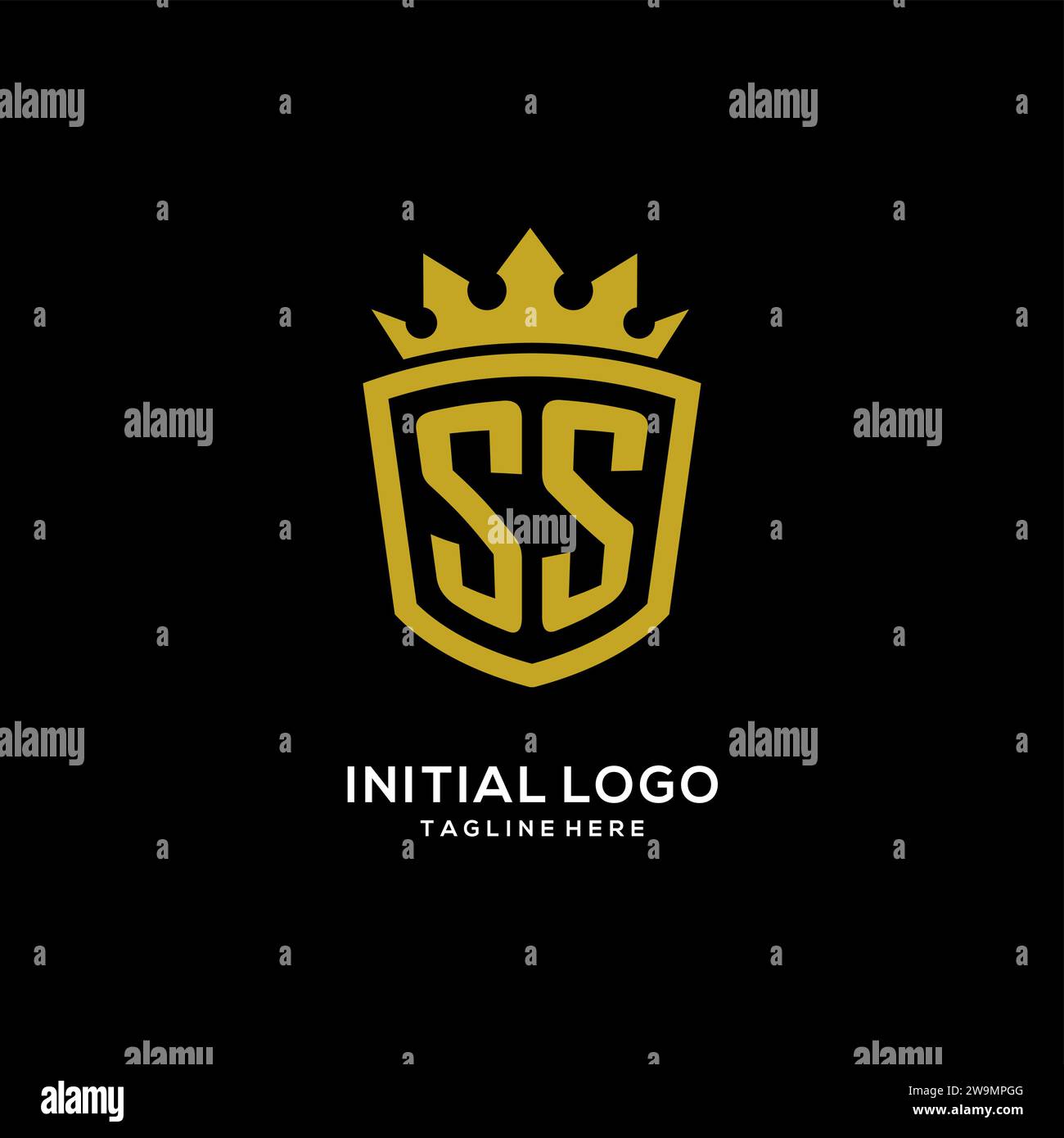 Initial SS logo shield crown style, luxury elegant monogram logo design vector graphic Stock Vector