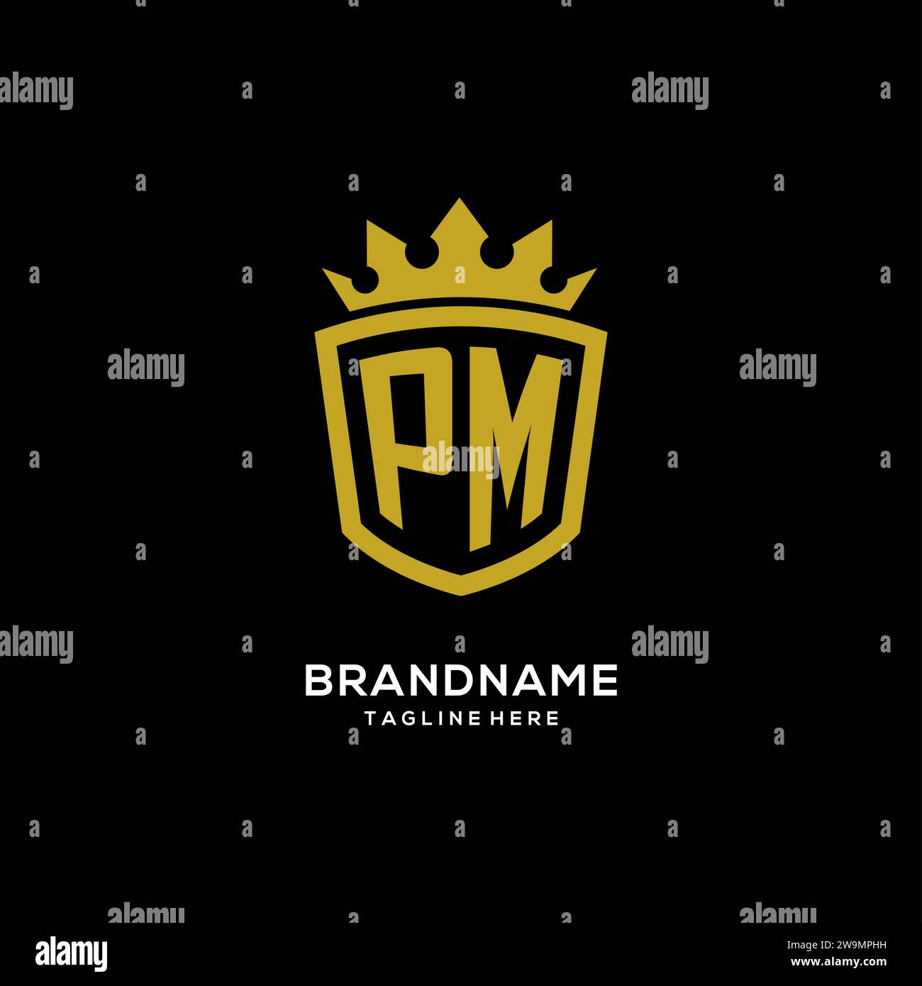 Initial PM logo shield crown style, luxury elegant monogram logo design vector graphic Stock Vector