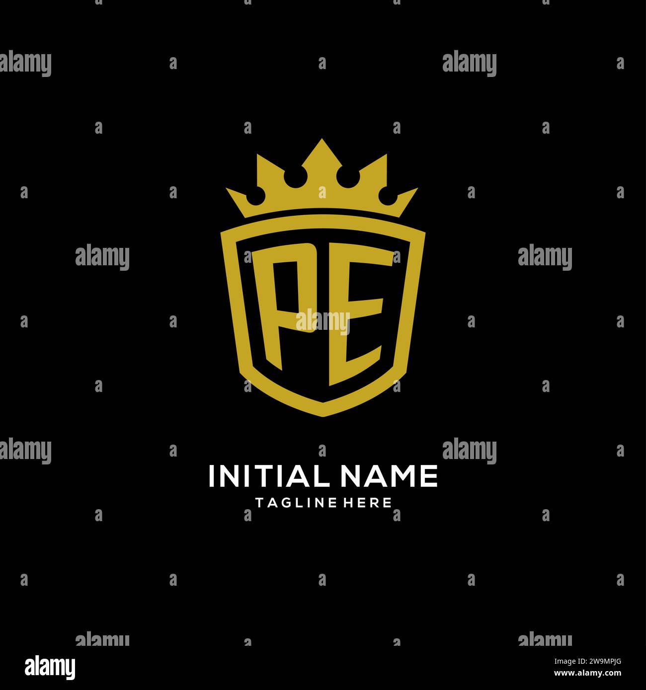 Initial PE logo shield crown style, luxury elegant monogram logo design vector graphic Stock Vector