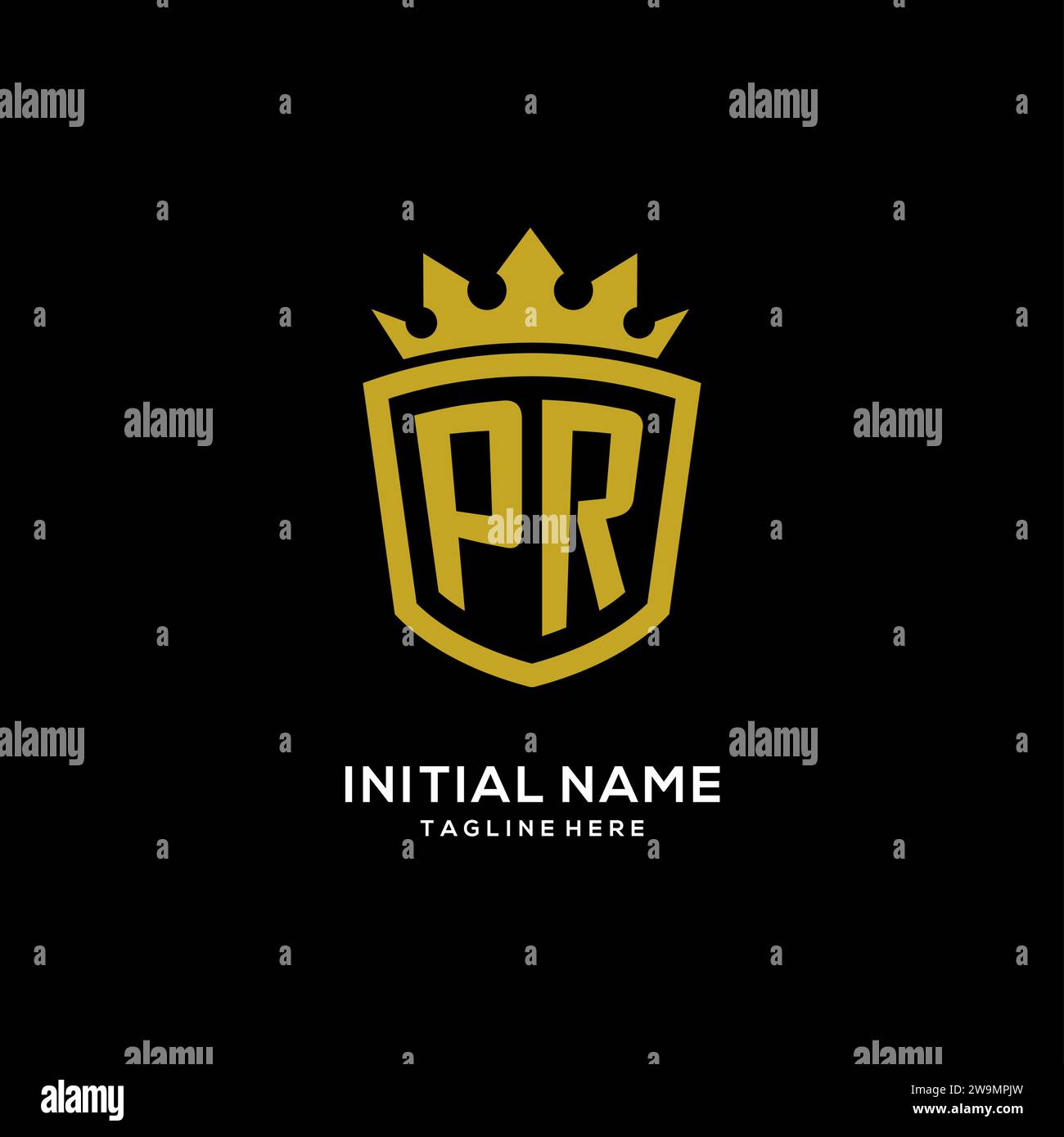 Initial PR logo shield crown style, luxury elegant monogram logo design vector graphic Stock Vector