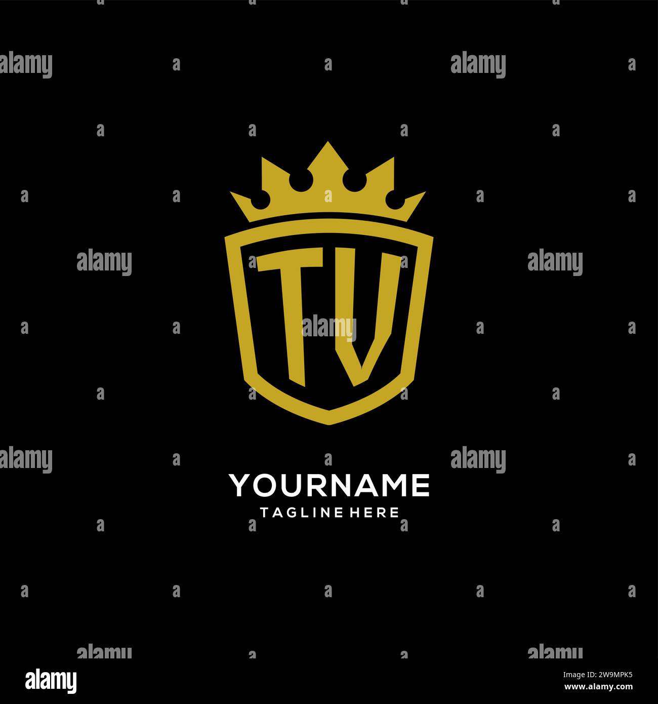 Initial TV logo shield crown style, luxury elegant monogram logo design vector graphic Stock Vector