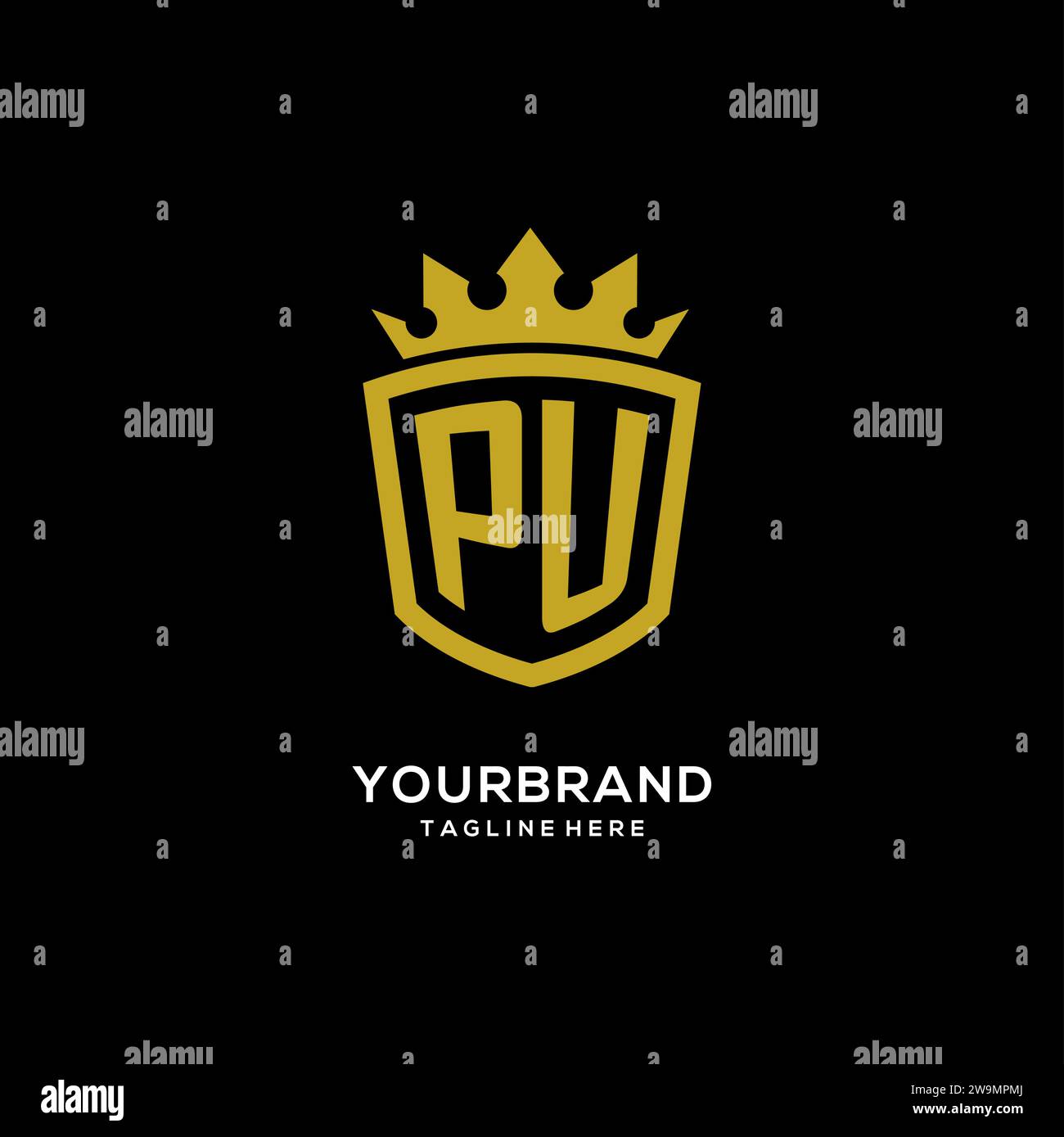Initial PU logo shield crown style, luxury elegant monogram logo design vector graphic Stock Vector