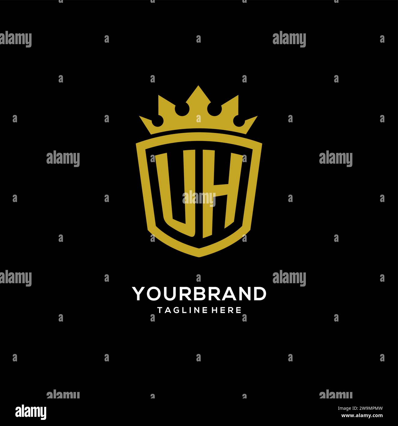 Initial UH logo shield crown style, luxury elegant monogram logo design vector graphic Stock Vector
