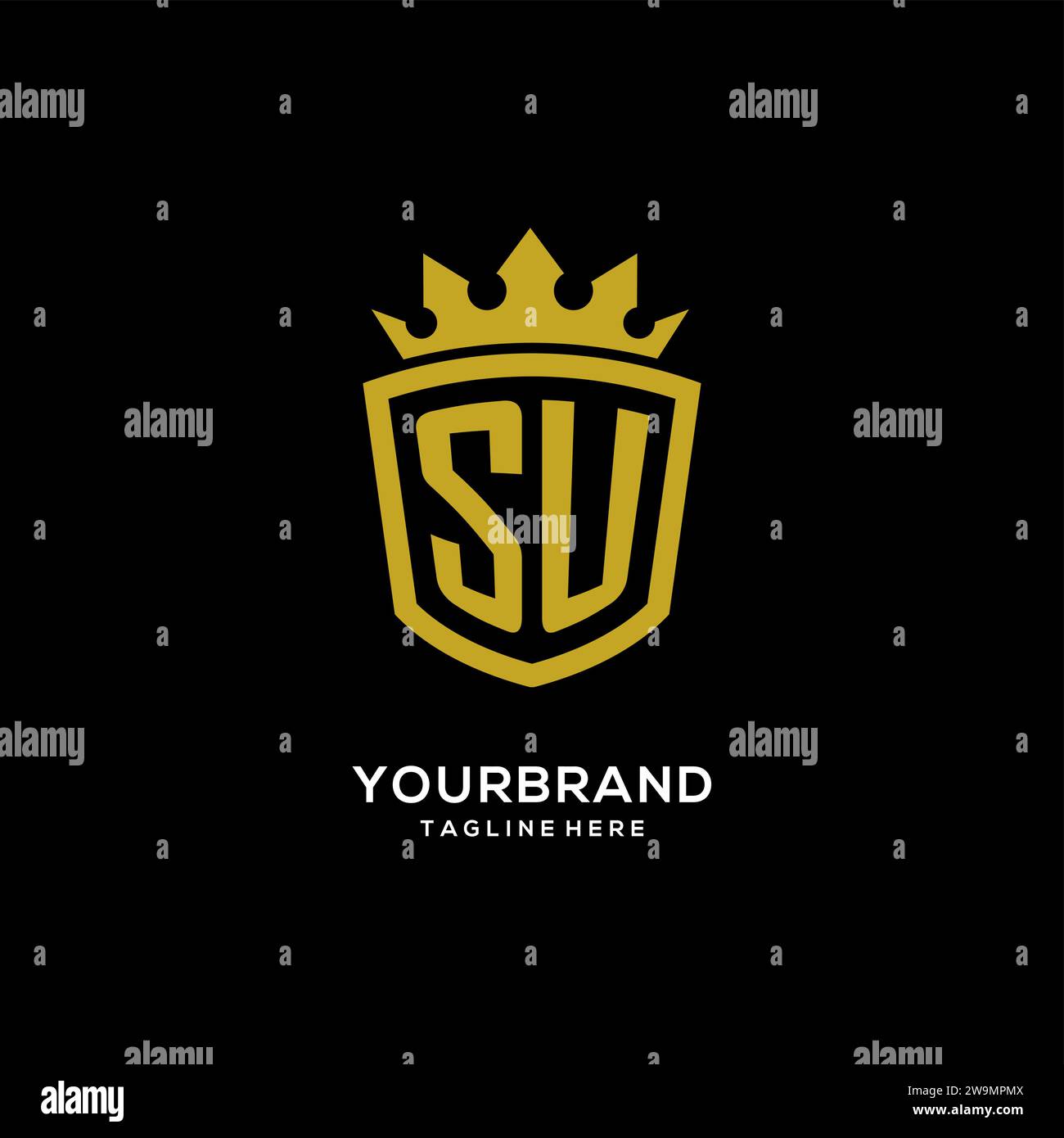 Initial SU logo shield crown style, luxury elegant monogram logo design vector graphic Stock Vector