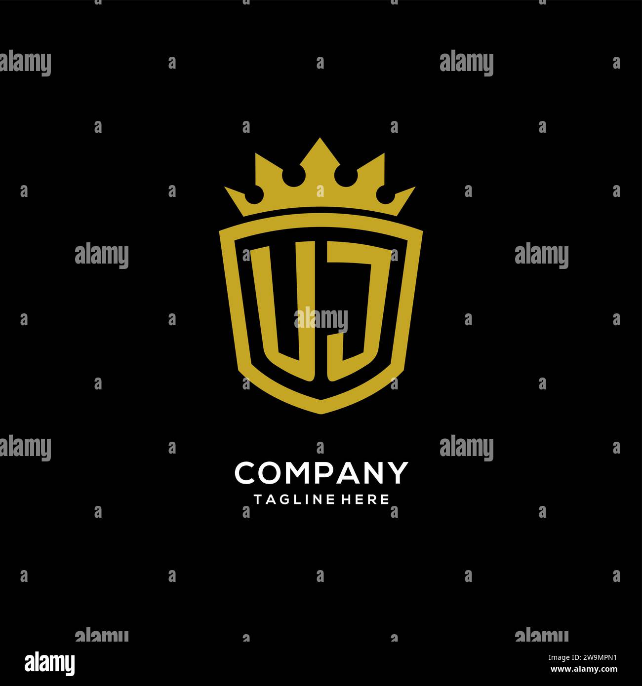 Initial UJ logo shield crown style, luxury elegant monogram logo design vector graphic Stock Vector