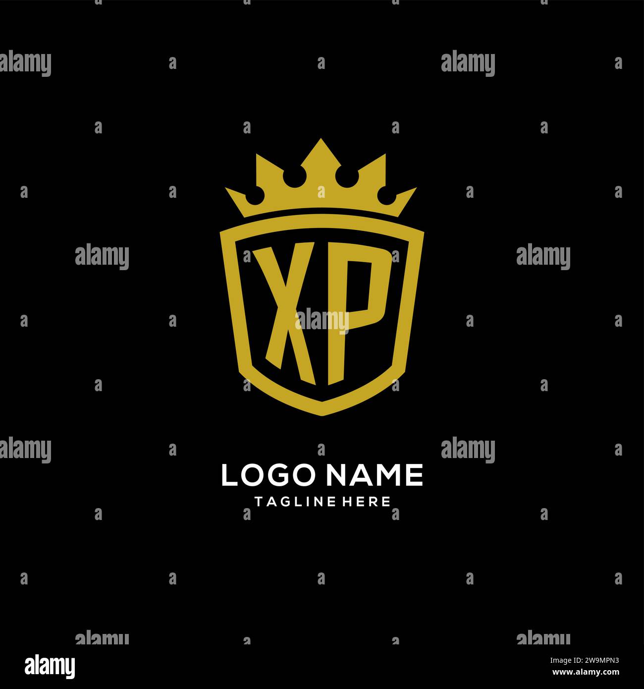 Initial XP logo shield crown style, luxury elegant monogram logo design vector graphic Stock Vector